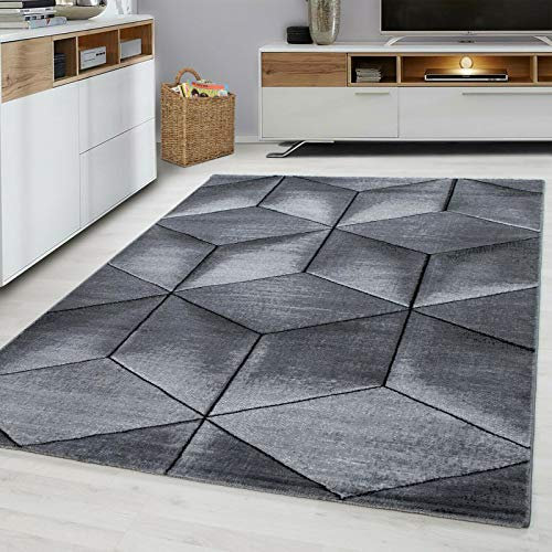 viceroy bedding Rug CUBIC Modern Design Black Grey Charcoal Rugs Living Room Extra Large Size Soft Touch Short Pile Style Carpet Area Rugs Non Shedding (200cm x 290cm (6.6ft x 9.5ft))