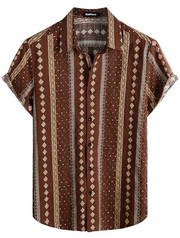 VATPAVE Herren Hawaii Hemd Männer Kurzarm Sommer Freizeithemd Casual Strand Blumen Hawaiihemd Groß Kaffee