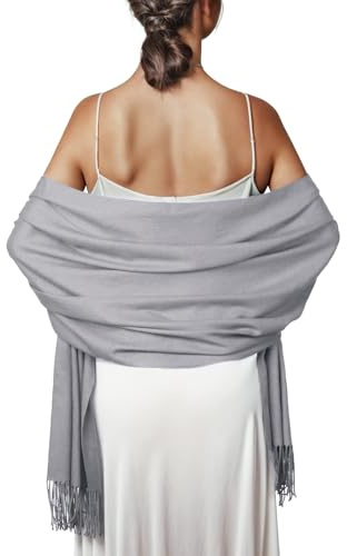 PIOYMEYA Pañuelos Chal Bufanda Mujer Pashmina Gris Estolas Bodas Chale Fiesta Sólido Fulares Foulard Larga Cálida Invierno