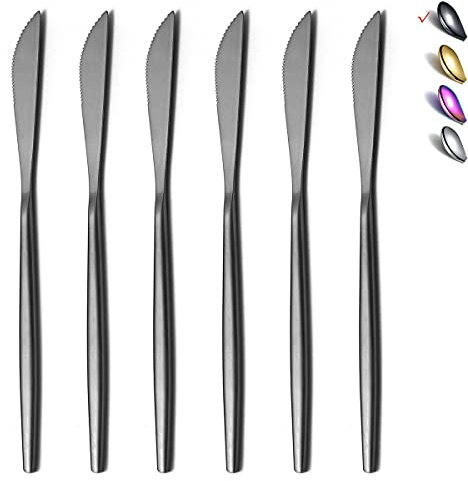 HOMQUEN Coltello da Tavola 6 Pezzi, Coltello da Tavola Nero Opaco in Acciaio Inossidabile, Coltello da Burro Robusto, Coltello da Burro dal Design Moderno (Nero Opaco-8,9 Pollici)