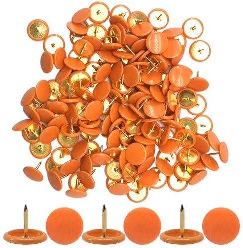 Ruidee 150 stycken häftstift metall dekorativa häftstift häftstift runda med plasthuvuden och stålspetsar (orange)