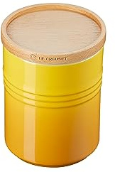 LE CREUSET Stoneware Medium Storage Jar with Wooden Lid, Stoneware, 540 ml, 10 cm, Nectar, 60825546720099