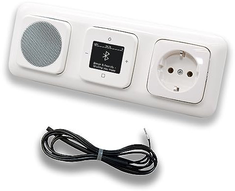Busch Jäger DAB+ 8217U-101 Reflex SI Radio encastrée Bluetooth (dans et en sortie) Blanc alpin, kit avec haut-parleur, couvertures, prise de courant, cadre + antenne lancée EBROM 0,9 m pour optimiser
