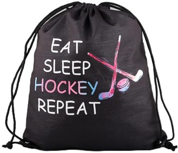 JYTAPP Hockey-Liebhaber-Geschenke, Eat Sleep Hockey Kordelzug-Tasche, Hockeyspieler, Geschenke, Feldhockey, Eishockey Geschenke, Schwarz, 0, Sportlich