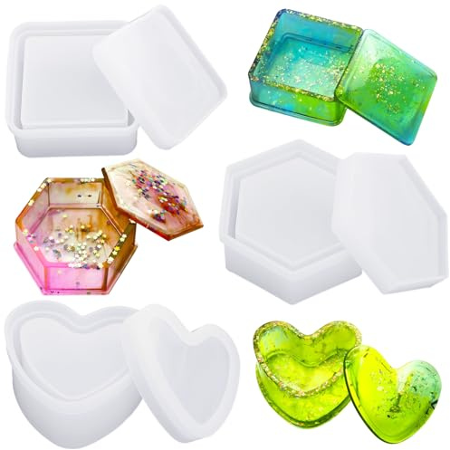 Fahibin 3 stampi per scatole di gioielli, stampi in silicone per resina, colata, sottobicchieri, artigianato fai da te