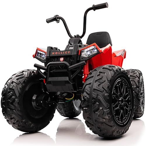 Hetoy Kids ATV, 24V Ride on Car 4WD Quad Electric Vehicle, 4x80W Powerful Engine, with 7AHx2 Battery, Accelerator Handle, EVA Tires, Full Metal Suspensions, LED Light, Bluetooth & Music, Bright-Red