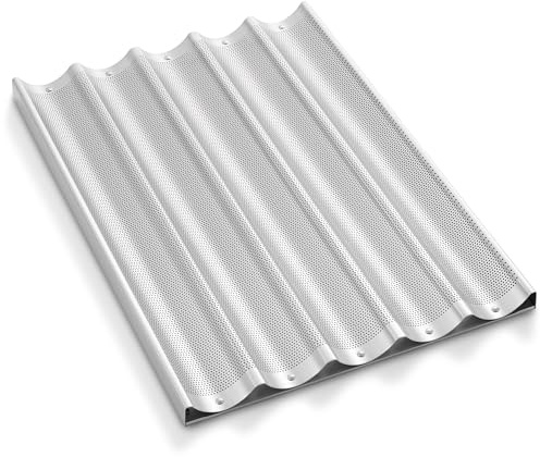 GRIDMANN 18 x 26 Commercial 5 Count Long Aluminum Baguette Pan, Perforated French Bread Loaf Baking Pan