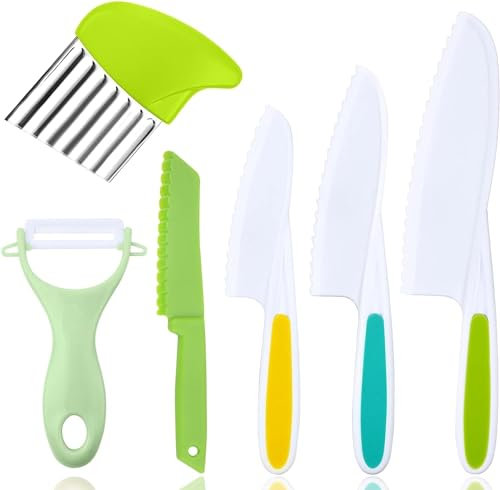 QHFalashbuy Couteaux de Cuisine pour Enfants,6 Pièces Sécurité pour Enfants Couteaux à Légumes en Plastique pour Couper la Cuisson des Fruits Des Légumes