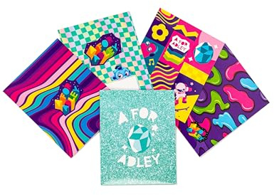 A for Adley Designed School Folders a Fun Way to Store All Your Important School Papers and Special Artistic Creations 5 Folders Included in Each Set (Adley's Retro Galaxy)