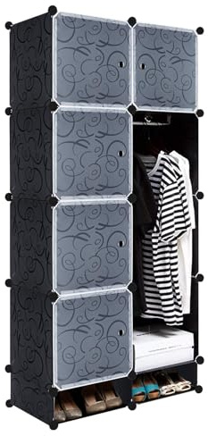 Froadp Fällbara garderober, 8 fack, hyllsystem, 157 x 70 x 35 cm, garderobsskåp i plast för garderob, gör-det-själv-hyllsystem, skåp för skor, kläder, leksaker, böcker