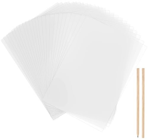 LOPYXBR 200 Blatt Transparentpapier, 53g DIN A4 210x300 mm Transparentpapier Weiß, Pauspapier A4, Transparentes Bastelpapier, Pauspapier für Skizzieren, Zeichnen, Verpacken (mit 2 Bleistift)