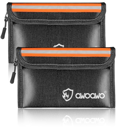2 Stück Feuerfeste Tasche mit Reflektorstreifen 20x13cm - Praktische Kleine Feuerfeste Geldtasche für Dokumente, Bargeld und Wertsachen, 5200°F hitzebeständig wasserdicht-Schwarz