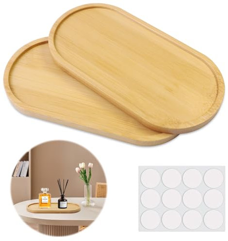 Parastar 2 bandejas de madera decorativas, bandeja de bambú decorativa, bandeja ovalada, bandeja decorativa de madera, bandeja de madera para posavasos de té, tartas, café, planta, madera, mosaico