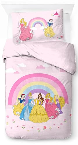 Jay Franco Disney Princess Rainbow 100% Cotton Single Duvet Cover Set - Includes 50 x 70 cm Pillowcase