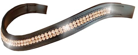 Hunters Saddlery Fascia per sopracciglia curva in pelle per cavalli, briglie, con strass scintillanti (nero, completo)