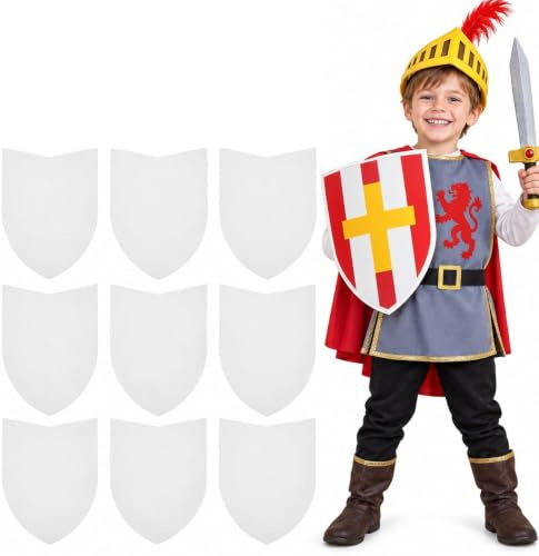 Housoutil 12 Pack DIY Cardboard Shields with Handles for Kids | blank paperboard shields with handles and adhesive tapes for group craft sessions, parties and classroom projects