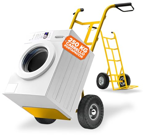 Avilia - Carrello Portapacchi con 2 Ruote Pneumatiche – Struttura in Metallo, 250 kg | Carrello Saliscale con Manico Ergonomico, Multiuso Traslochi, Edilizia, Terreno (Giallo, Chilogrammi, 250)
