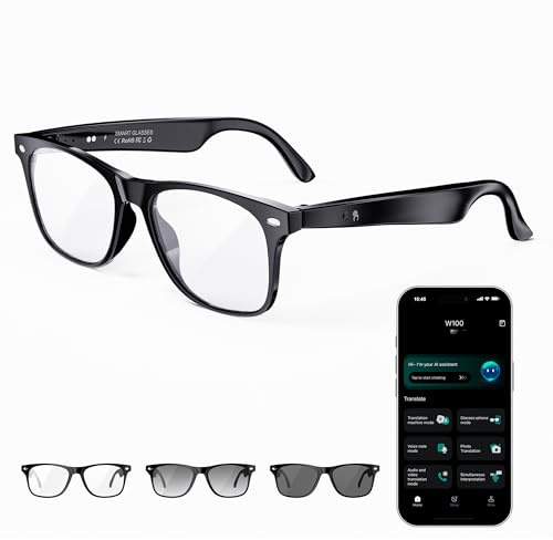 ONKELYIM AI Smart Glasses, Occhiali Intelligenti con Bluetooth con traduttore in 164 lingue, Traduzione in Tempo Reale, Musica Open-Ear, Microfono Dual Noise Reduction