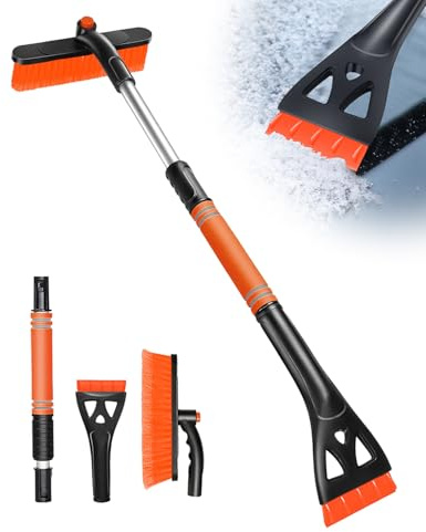 Eiskratzer Auto mit Besen, 3 in 1 Erweiterbar Abnehmbarer Eisschabe, Auto Schneebesen und Reinigungsbürste mit 360 Grad Bürstenkopf, 80cm Lange Schneeschaufel für Auto SUV LKW Windschutzscheibe