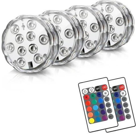 POLENTAT Submersible LED Lights with Remote, 16 Colors 4 Modes Battery Powered Waterproof LED Pool Lights for Pool Pond Bath Tub Hot Tub Decoration (4-Pack)