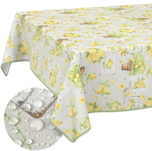 Vaxduk bordsduk tvättbar lättvårdad vattenavvisande lotuseffekt utomhus citron vaxduk trädgårdsbord citroner 240 x 140 cm med fåll (kantad