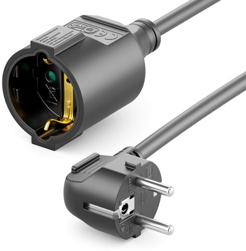 deleyCON 7,5m Strömkabel Förlängningskabel Skyddskontakt Ström Kabel Nätkabel Förlängning 16A 3680W Hushåll Kontor Verkstad Multimedia Svart