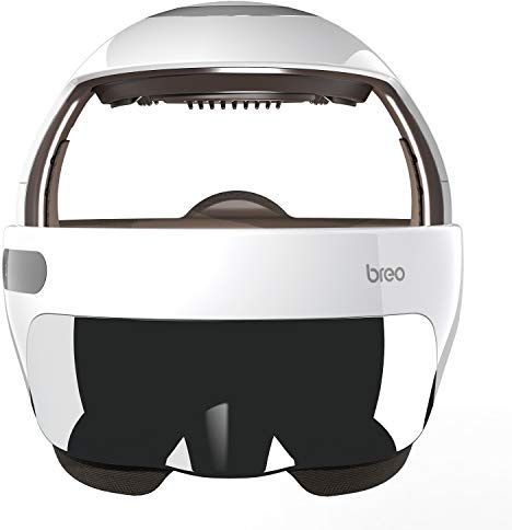 Breo iDream5s Electric Head Massager, 3-in-1 Head &Eye & Neck Massage Helmet with Heat, APP Control, Cordless Design for Relieve Migraine & Stress, Adjustable Size, Removable Goggles, White-Unisex