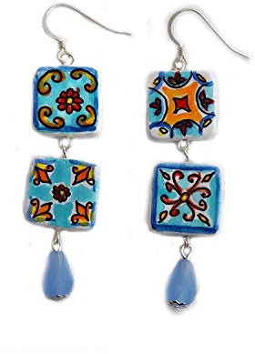Orecchini in ceramica dipinti a mano – MAIOLICA AZZURRA VIETRI - Orecchini pendenti da donna, Gioielli in ceramica dipinta, Gancio in argento, Made in Italy, Bijoux, Lavorazione Artigianale