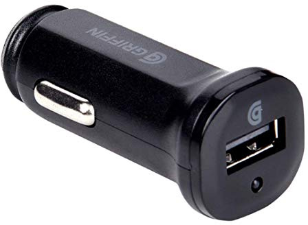 Griffin Single Port 2.4A USB In-Car Charger | LED Indicator & ChargeSensor Technology - GP-012-BLK (Black)