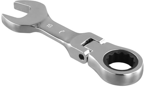 Vocdikficy Clé à Cliquet à Manche Court avec Tête Mobile, Clé à Fourche à Double Usage, Outil de Quincaillerie, Clé à Économie de Main-D'Œuvre 19 mm