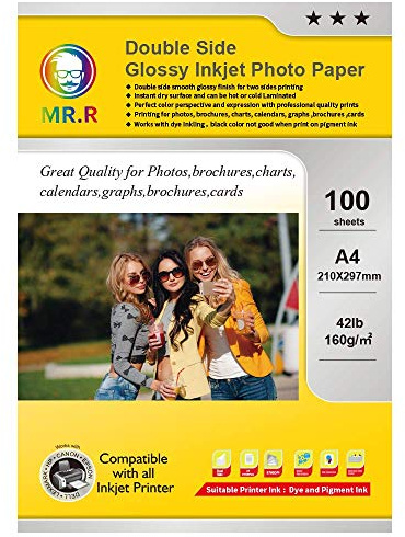 MR.R 160 g/m2 100 ark A4 dubbelsidigt glansigt bläckstrålefotopapper utskrivbart blixttorrt glansigt fotopapper vattentätt ljusa vita fotoark