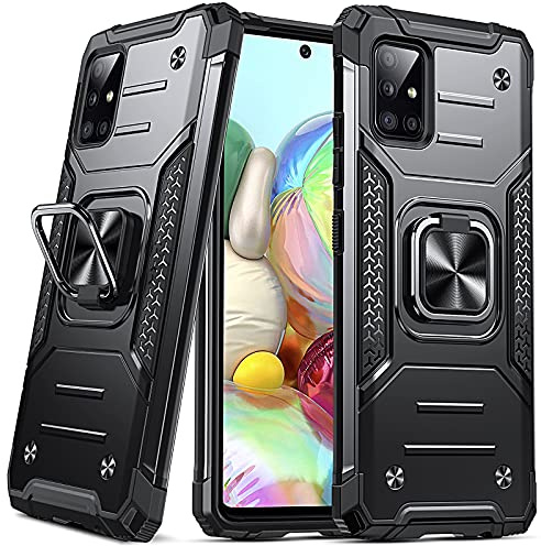 DASFOND Armor Hülle für Samsung Galaxy A71 4G Case Militär Stoßfest Handyhülle [Upgrade 2.0] 360 Grad Metal Ring Halter Ständer Schutzhülle [für Handyhalterung Auto Magnet], Schwarz