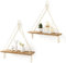 Mkono Makramee Wandregal Holz Regal Boho Deko Hängeregal Baumwollseil Handgewebte Schweberegal Balkon Badezimmer Wohnzimmer Schlafzimmer Kinderzimmer, 2er Set