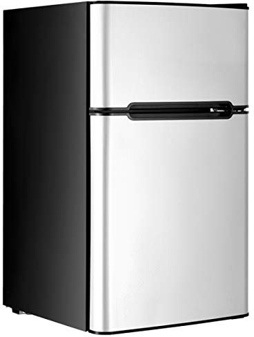 RLEAX4LIFE Frigo Réfrigérateur Rétro 90L Double Porte, Congélateur 27L, Refroidissement 0℃ à 10℃, Température de Congélateur -15℃, Bac Légumes, Compartiment Bouteilles (90L, Gris)