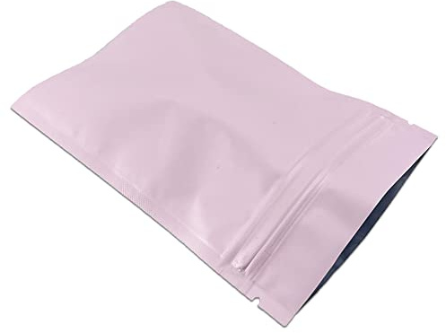 WACCOMT Pack 100 bolsas de papel de aluminio mate con cremallera, autoadhesivas, planas, para almacenamiento de alimentos, antiolores, color rosa mate, 7 x 10 cm