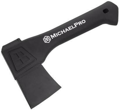 MichaelPro MP004009 9-Inch Camping Hatchet with Weather-Resistant and Shock Absorbing Fiberglass Handle, Protective Carrying Sheath Included (Black)