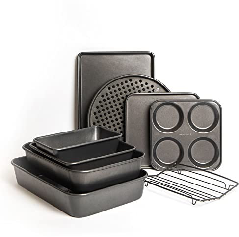 MasterClass 9 Piece Bakeware Set, Including Roasting Pans, Roasting Rack, Baking Trays, Loaf Tin, Yorkshire Pudding Pan and Pizza Crisper