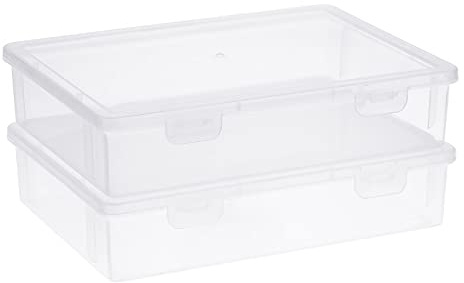 BTSKY, Caja de almacenamiento de plástico transparente con tapa abatible, organizador multiusos para costura, lápices, cuentas, libretas, 2 unidades, Pequeño