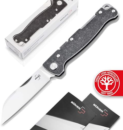 BÖKER PLUS Atlas Messer - kleines Slipjoint Taschenmesser - Klappmesser mit Metall Griff - EDC Vollmetall Messer - Vintage Sandvik Knife