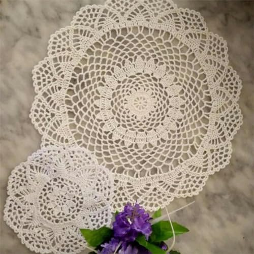 2 Taille Coton Napperon Tasse Coaster Tasse Cuisine Table De Mariage Napperon Tissu Dentelle Crochet Thé Café Napperon À La Main Pad-Noir-Rond 20 CM