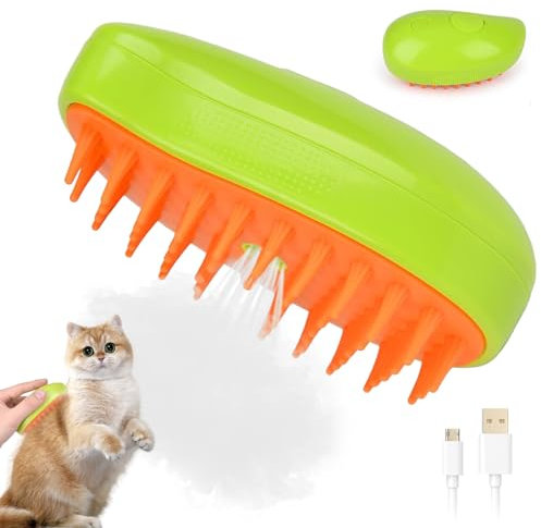 Steamy Cat Brush,3-In-1 Katzenbürste mit Dampf,Cat Steamy Brush,Katzen dampfbürste,Selbstreinigende Dampfbürste Katze,für Katzen und Hunde,zum Entfernen von verfilztem und losem Haar (Mango)