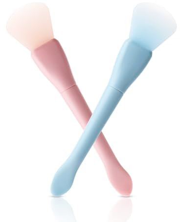 2 Stück Silikon Gesichtsmasken Pinsel Applikator Hautpflege Applikator für Gesichtsschlamm Tonmaske Heimwerken Modelliermaske Körperlotion (Blau, Rosa)