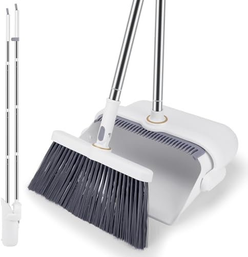 vvhippo Besen und Kehrschaufel Set, Aufrechter Kehrmaschine und Kehrschaufel Combo, Abnehmbares Besen und Schaufel für die Haushaltsreinigung (A) (Weiß)