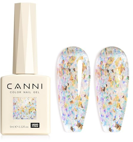 CANNI Vernis à Ongles Gel Semi Permanent Pailleté Bleu doré transparent nude Glitter Vernis à Ongles Gel Nail Polish Soak off Vernis Manucure 8079