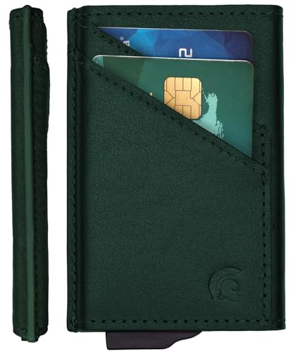 POWR Card Holder Wallet, Racing Green Vegan Leather RFID Card Holder for Men, Minimalist Wallet Credit Card Holders for Men, Pop Up Metal Slim Credit Card Holder