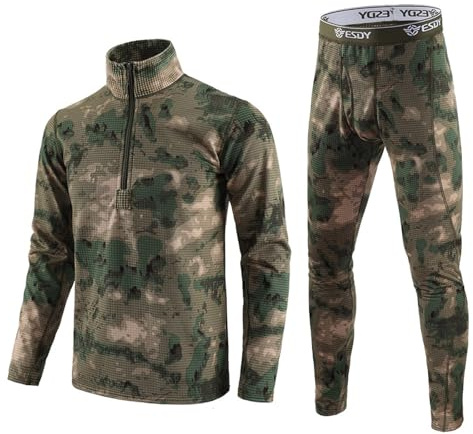 Ensemble-sous-Vetement-Thermique-Haut-Thermique-Homme-Legging-Homme-Sport-Ouvert-Automne-Hiver-Tee-Shirt-Manche-Longue-Homme-Half-Zip-Collant-Homme-sous-Vetement-Ski (Camouflage, S)