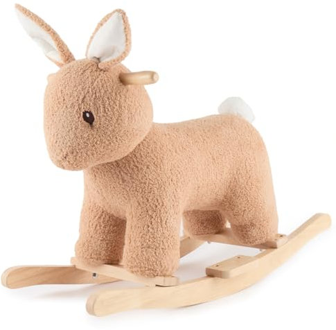 Bieco Lapin à bascule en peluche fine, 68 cm, pour enfant, avec ceinture de sécurité, balançoire pour bébé à partir de 9 mois, cheval à bascule en bois