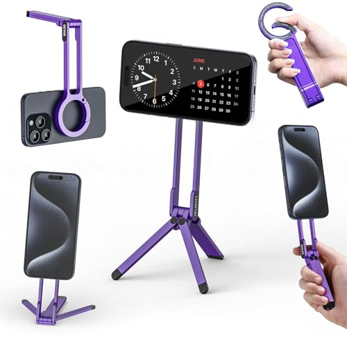 ULANZI MA30 Magnetic Phone Tripod Stand for iPhone-Aluminium Maglock Smartphone Mini Tripod Pocket Cell Phone Stand Strong Magnet Quick Mount Compatible with iPhone 17 16 15 14 13 12 Series, Purple