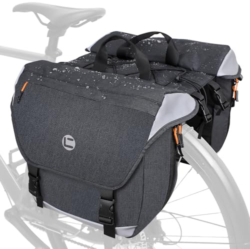 NDakter Bike Bags for Bicycle Rear Rack-Waterproof 3 in 1 Ebikes Trunk Bag, Reflective Electric Bike Saddle Panniers with Shoulder Strap (35L Waterproof Panniers Bags)
