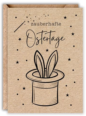 HIDEBLOOM - Biglietti pasquali con buste – 10 pezzi I DIN A6 (10,5 cm x 14,8 cm) – Set di biglietti di Pasqua in carta kraft – Biglietti di auguri Pasqua con busta – Incantevole coniglietto pasquale